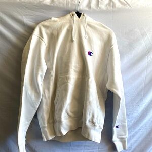 Cream colored champion hoodie sweatshirt. Excellent condition White large
